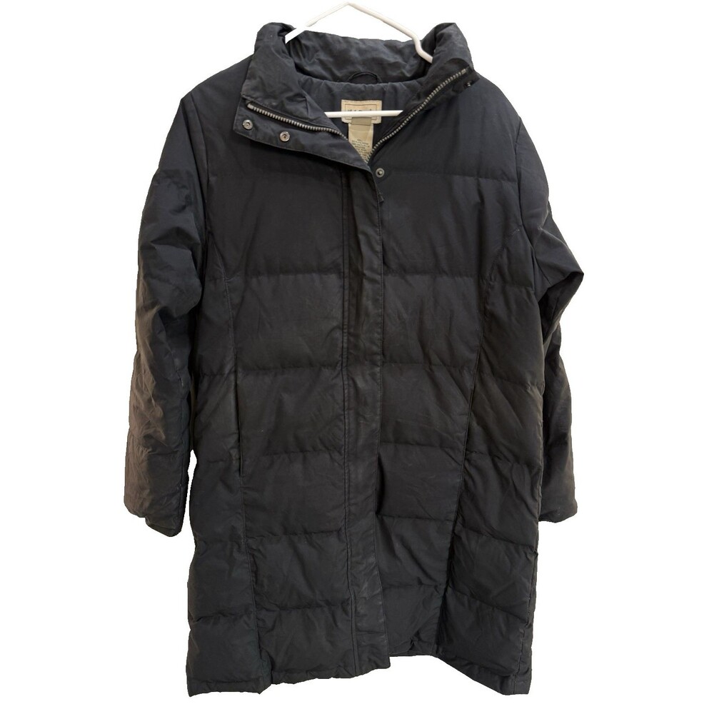 Vintage LL Bean 80% Goose Down Long Black Puffer Jacket 227260 Sz M Womens
